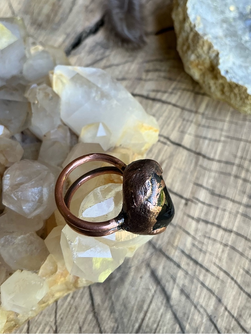 Black Obsidian Electroformed Copper Ring for Women - Rustic Handmade Style - Picture 5 of 7